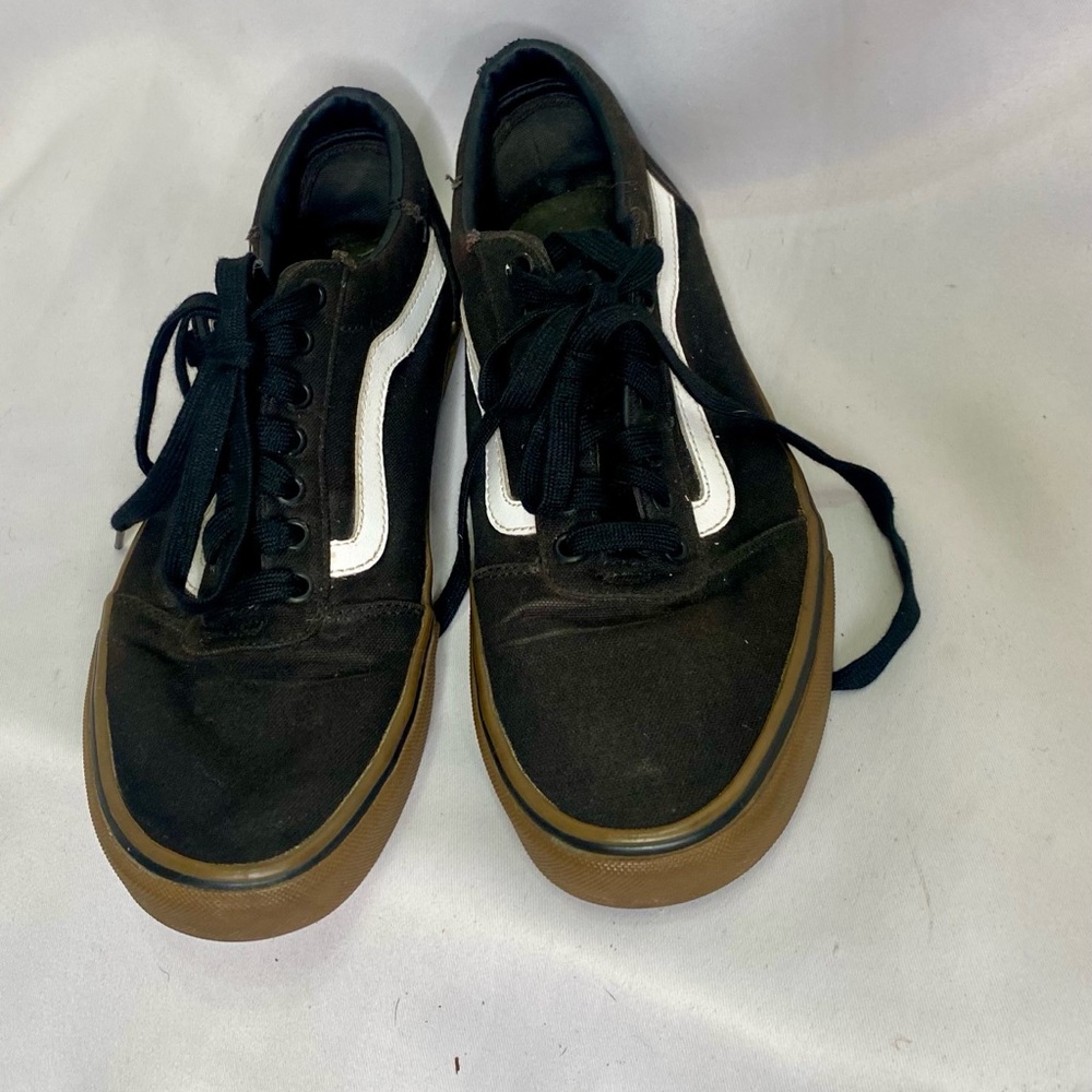 Vans Black Canvas Low-Top Sneakers with White Side Stripe and Gum Sole
